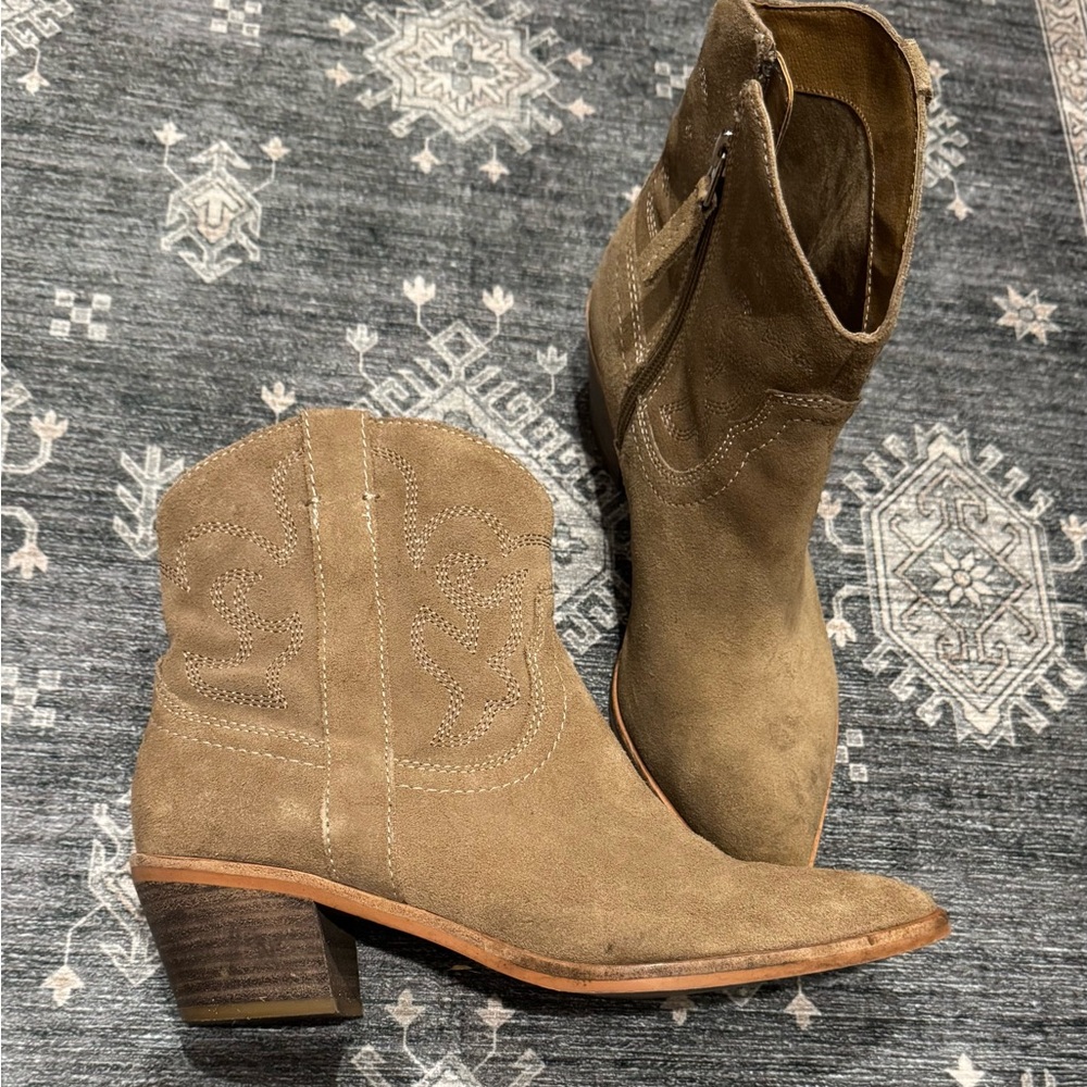 Tan Suede Western Ankle Boots